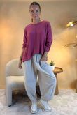 Made in Italy Fifi Lace Shoulder Fine Knit Top Cranberry /6 =
